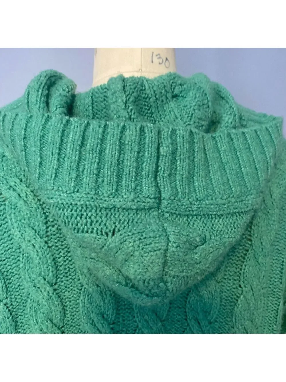 American Eagle Green Cable Knit Cropped Hoodie Sweater Boxy Oversized XS